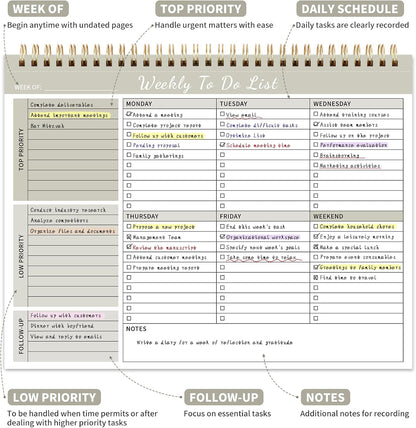 104 Pgs Weekly To Do List Notepad, 52 Duplex-Printed Undated Sheets 100 GSM（8.5"×11") Weekly Desk Planner For Work Home School Office Desk Accessories Supplies & Goal Setting Tasks - Green
