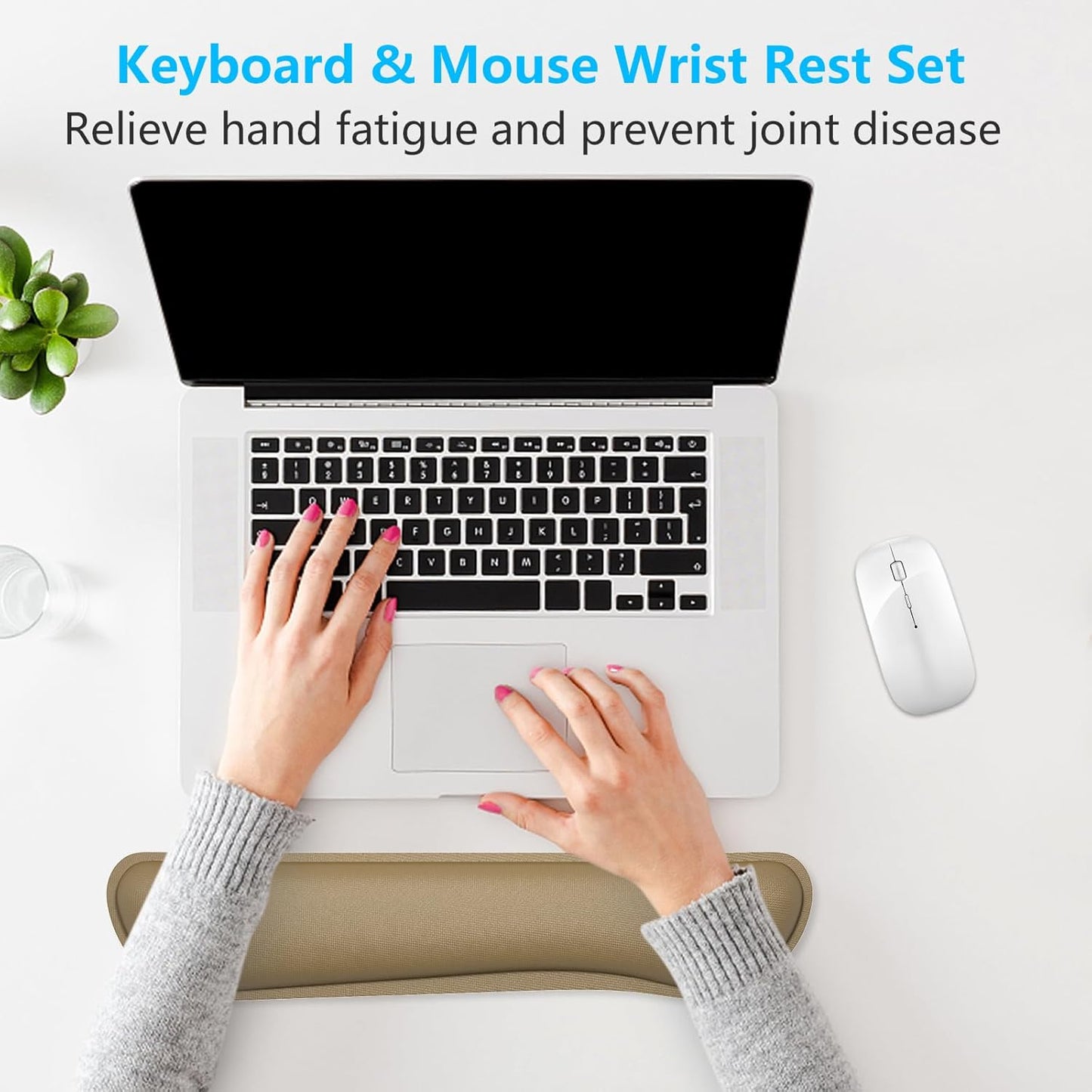 Dapesuom Enlarge Keyboard Wrist Rest, Memory Foam Keyboard Wrist Cushion for Computer Desk Mats Support, Pain Relief Ergonomic Mouse Pad Rests with Non-Slip Base for Gaming, Laptop, Radiant Orchid