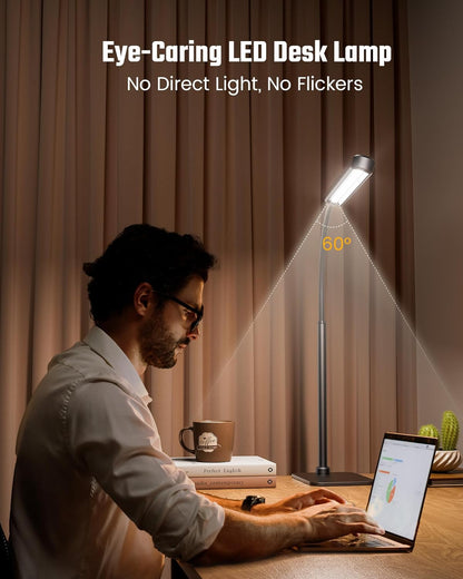 SUPERDANNY Eye-Caring LED Desk Lamp 360° Flexible Gooseneck Work Lamp with Desk Side Clamp Touch Control 3 Light Colors Smooth Dimming Task Lighting Reading Light for Home Office College Dorm, Black