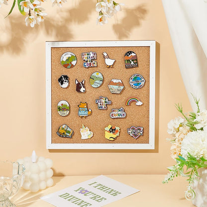BENECREAT Pin Board Square Cork Board, 0.8inch Thick Bulletin Display Board Wall Mounted Cork Board for Brooch Pin Storage, Office Home Festival Wedding Decor, 7.8x7.8inch