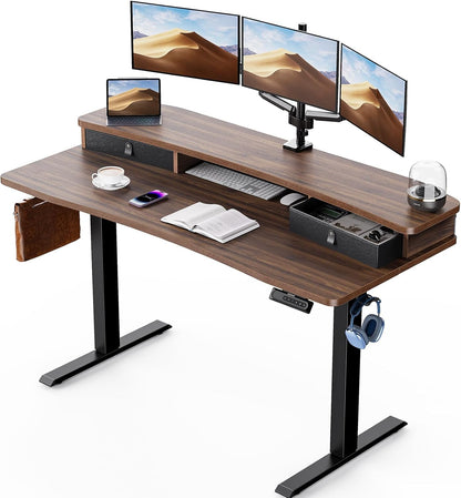 HUANUO 48″ x 24″ Electric Standing Desk with 2 Drawers, C-Clamp Mount Compatible, Height Adjustable Computer Desk, Home Office Stand Up Desk with 4 Preset Heights & 2 Hooks, Black