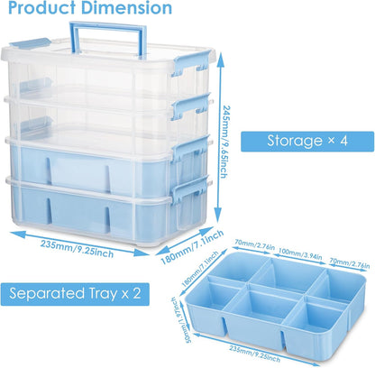 CraftGenes Art Supply Storage Organizer with 2 Removable Trays, 4-Layer 10QT Durable Craft Organizers and Storage for Sewing, Tool, Office Supplies, Art, Craft Supplies