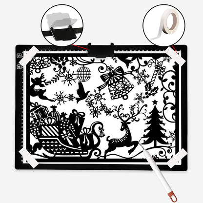 Fiqiuuiid A4 Rechargeable LED Light Pad, Tracing Light Box with 6-Level Dimmable & Light Guide artboard, Diamond Painting Light Board with Stand and Top Clip, Cordless Lightbox with Carrying Case