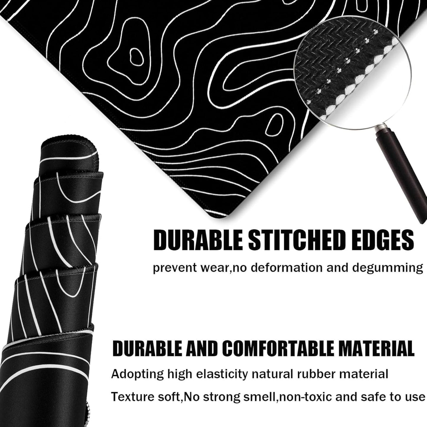 31.5" x 15.7" Waterproof Fabric Desk Pad, Rubber Anti-Slip Base, Stitched Edges No Curling, Fits Laptop Keyboard and Mouse, Smooth Office Mat Large Mouse Pad for Work Game, Black