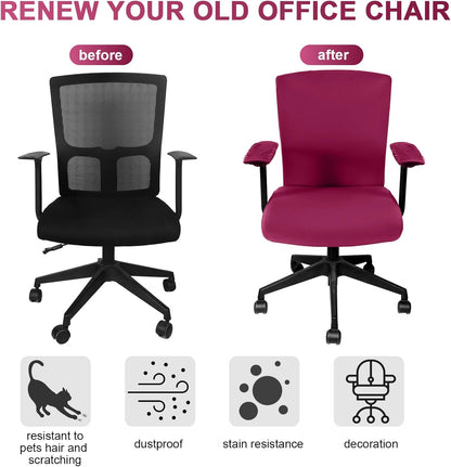 Tallew 4 Pcs Office Chair Covers Set Computer Universal Protective Stretchable Chair Seat Covers Desk Armrest Cover Pads Office Cushion Backrest for Rotating(Regular,Black)
