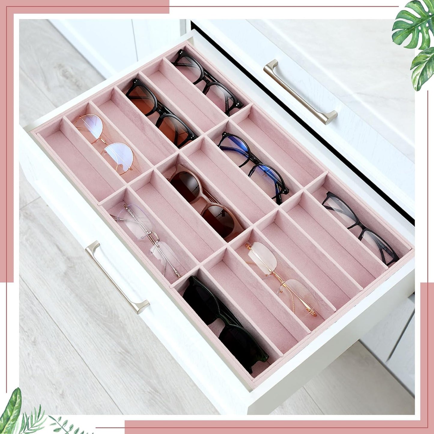 Amylove 2 Pcs Sunglass Organizer Trays Glasses Stackable Jewelry Trays Sunglass Organizer Display Box(8 Grids,Beige)