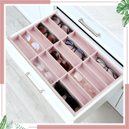 Amylove 2 Pcs Sunglass Organizer Trays Glasses Stackable Jewelry Trays Sunglass Organizer Display Box(8 Grids,Beige)