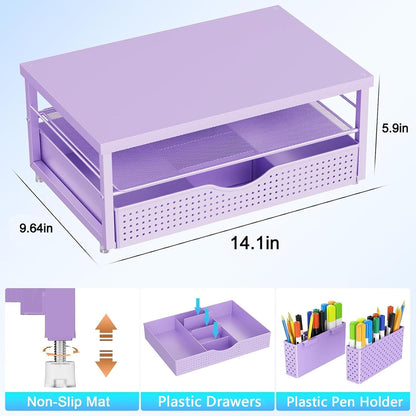 gianotter Monitor Stand Riser, Office Desk Shelf Organizer, Desk Organizer with Drawer and Pen Holder, 2-Tier Computer Stand, Office Organization (Ink)