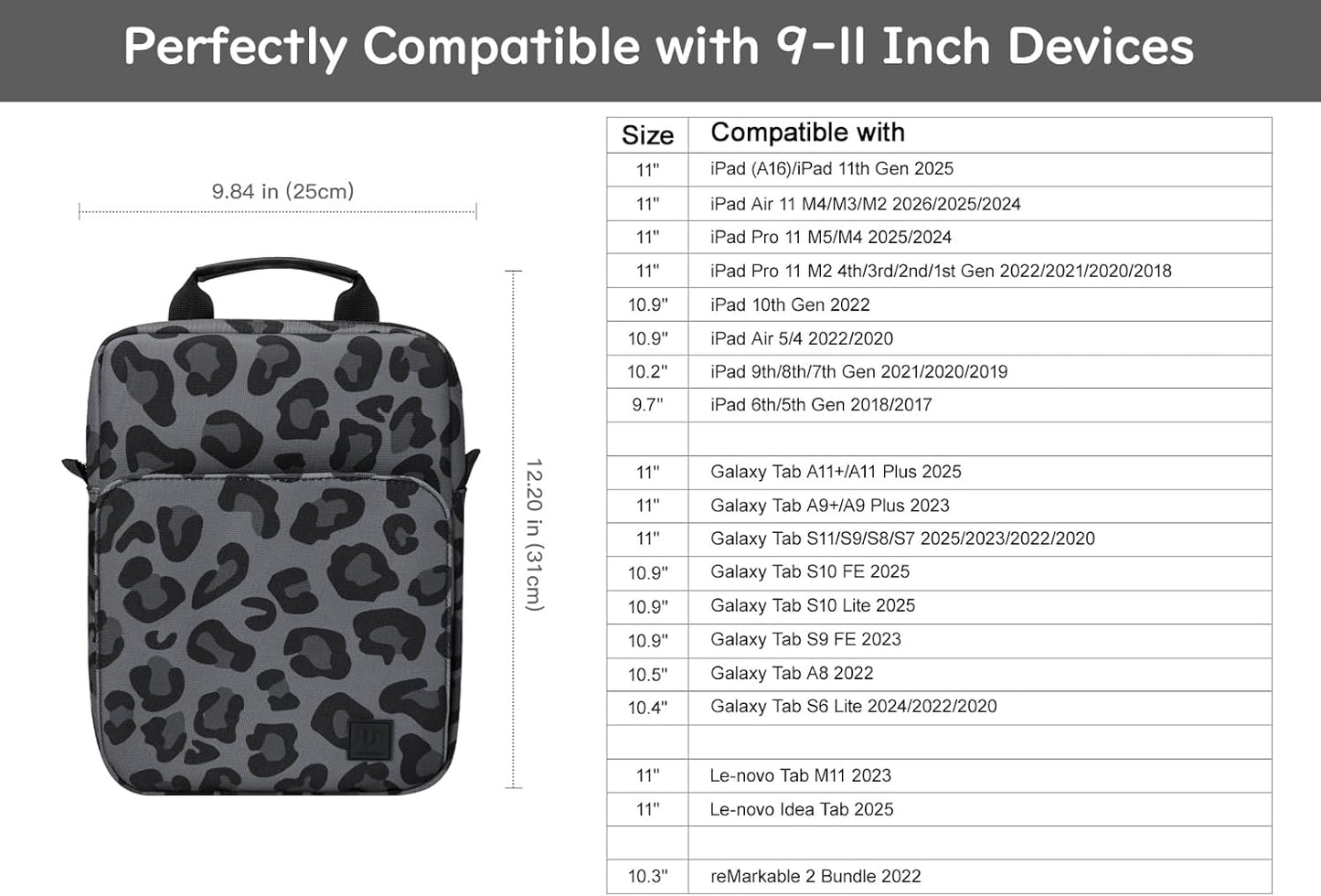 Dadanism 9-11 Inch Tablet Sleeve Bag Carrying Case with Shoulder Strap for iPad (A16) 11", iPad 10th Gen 10.9", iPad Air M4/Pro M5 11", iPad 9/8/7th 10.2", Galaxy Tab A11+ Plus 11", Cloudy Pink