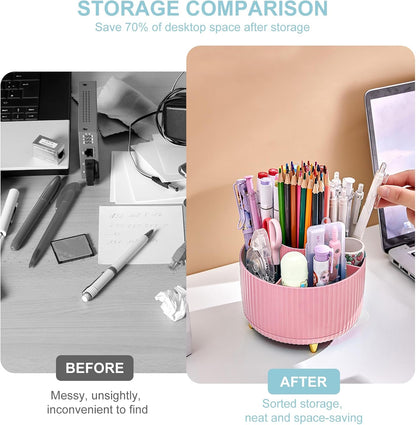 Cayxenful Pencil Holder For Desk,5 Slots 360°Degree Rotating Desk Organizers And Accessories,Desktop Storage Stationery Supplies Organizer, Cute Pencil Cup Pot For Office, School, Home (C-Blue)
