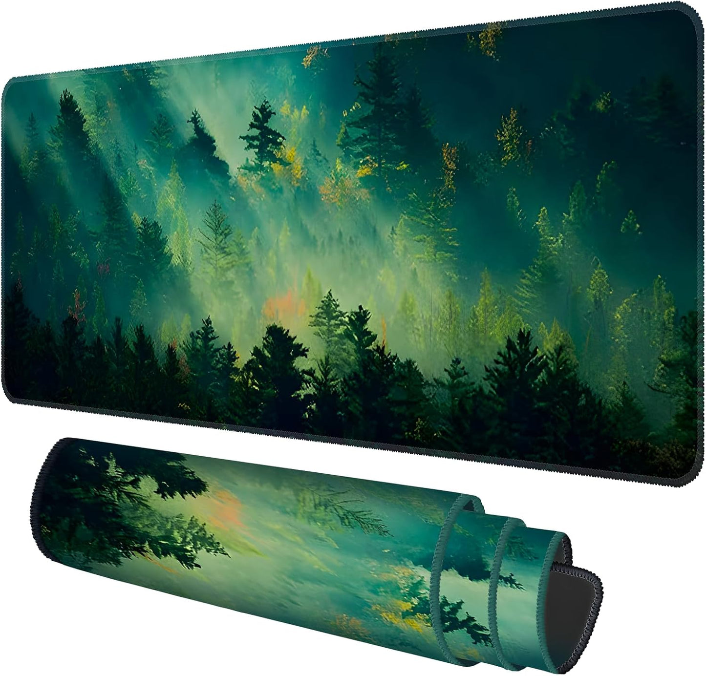 Galdas Mouse Pad For Gaming,Forest Background Pattern XXL XL Large Mouse Mat Long Extended MousePad Desk Mat Non-Slip Rubber Mice Pads Stitched Edges Thin (31.5 x 11.8 x 0.12 Inches) Tree