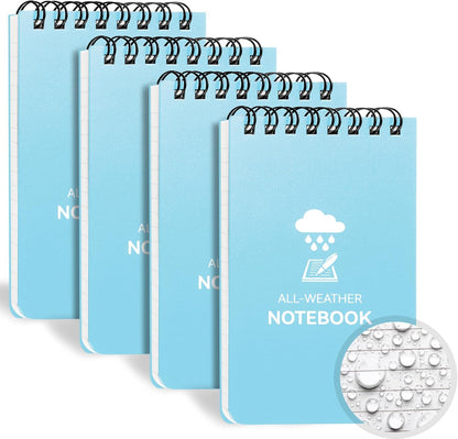 COIDEA Waterproof Notebook, 4 Pack Top-Spiral Pocket Notepad, 3" x 5" Weatherproof NotePad, All Weather Police Pocket Notebook Little Memo Steno Note Pads for Outdoor Office School Recording, Black