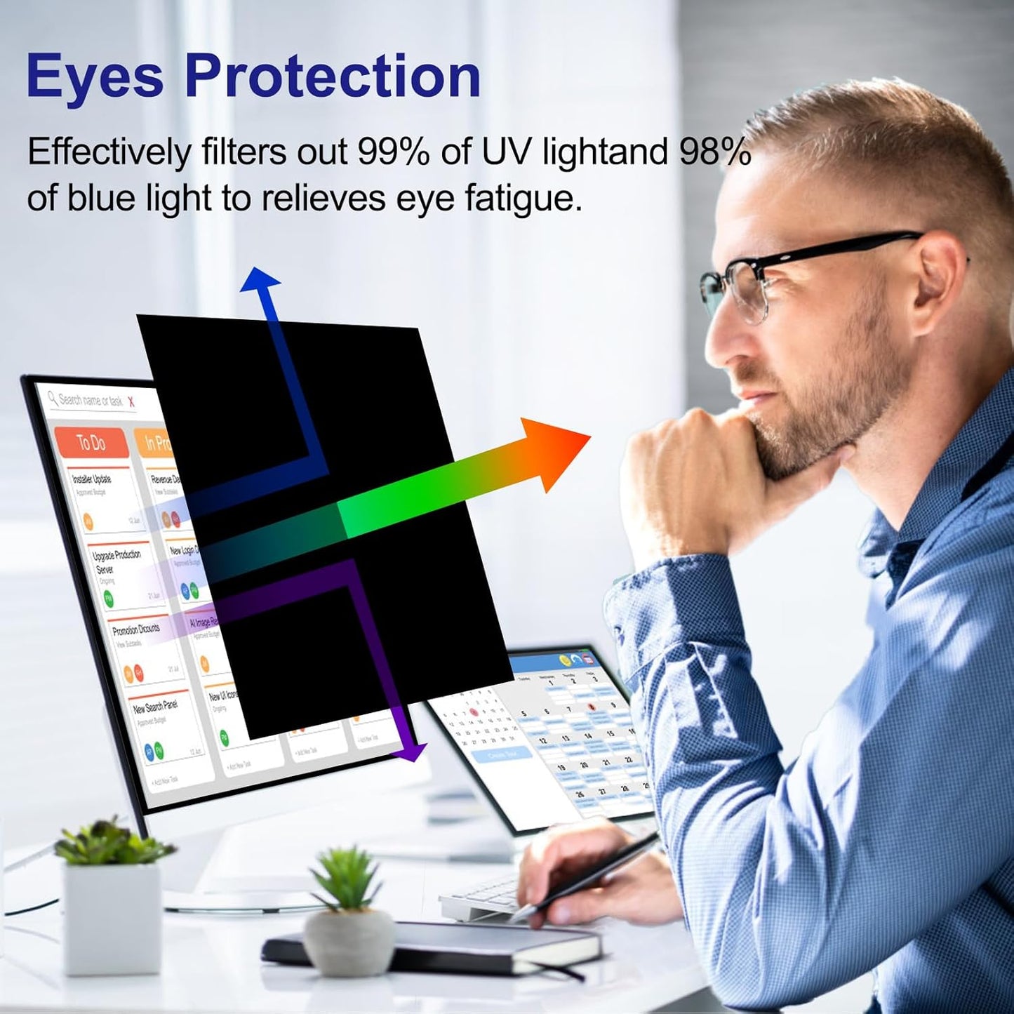 Laptop Privacy Screen 14 Inch 16:9 Aspect Ratio, Laptop Screen Privacy Shield Compatible With Lenovo Hp Dell Acer Asus Thinkpad Envy Xps, Removable Anti Glare Blue Light Computer Filter Protector