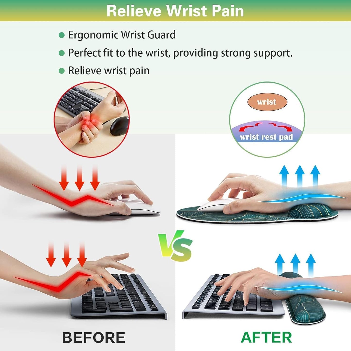 Ergonomic Keyboard Wrist Rest, Mouse Pad with Wrist Rest Anime, Cat Gaming Mousepad with Wrist Support, Memory Foam Wrist Rest Set for Computer Keyboard, Funny Cute Office Desk Accessories
