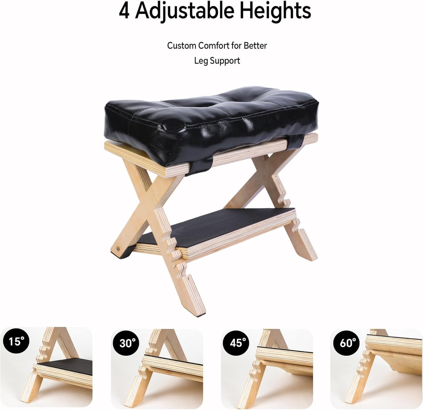 Adjustable Foot Rest for Under Desk at Work – 4 Height Levels Wooden Ergonomic Footstool Base Foot & Leg Rest for Office,Gaming,Home (Regular)