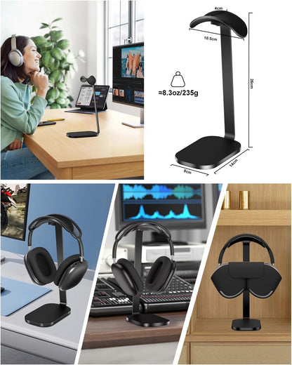 VICHYIE Headphone Stand for AirPods Max, Headset Holder with Aluminum Supporting Rod, Heavy Base Desk Stand Headphones Support Accessory for All Headphones - Silver White
