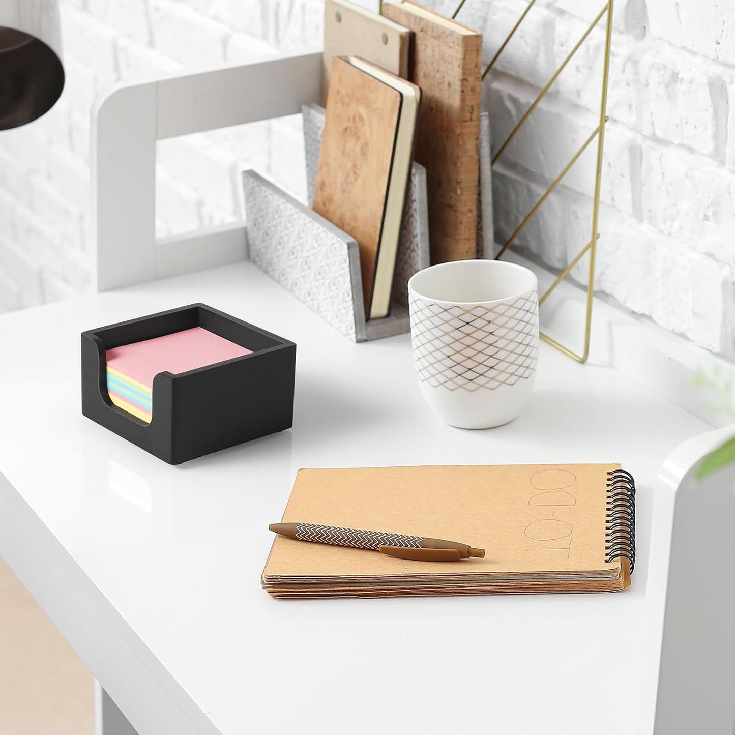 Bivvclaz Wood Sticky Note Holder, 3 x 3 Inch Post It Note Dispenser for Office Desk Accessories, Self Stick Note Pad Holder, Memo Pad Holder Dispenser Organizer for School Office Desk Supplies, Black