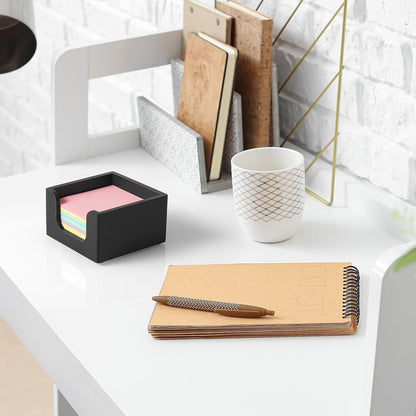 Bivvclaz Wood Sticky Note Holder, 3 x 3 Inch Post It Note Dispenser for Office Desk Accessories, Self Stick Note Pad Holder, Memo Pad Holder Dispenser Organizer for School Office Desk Supplies, Black