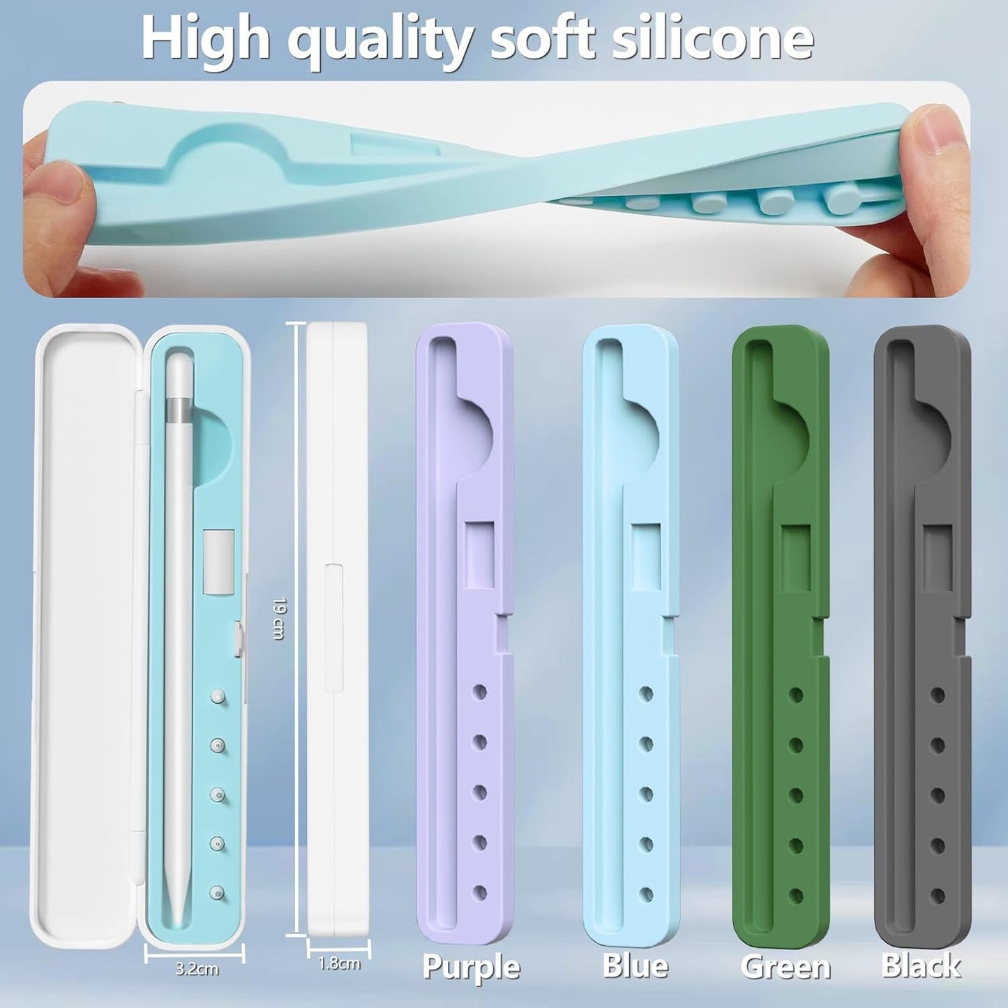 Inesore Pencil Case Compatible with Apple Pencil Pro/1st/2nd Gen/USB-C,Contain 5 Pack for Apple Pencil Tips Replacement Accessories (Purple Silicone Card Slot)