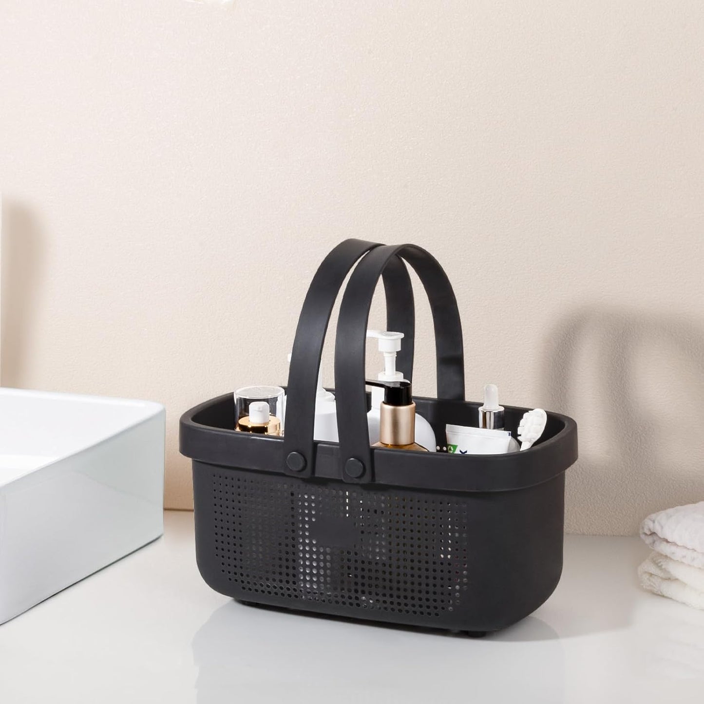 JiatuA Plastic Storage Basket with Handle Portable Shower Caddy Tote Organizer Basket Bin for Bathroom Kitchen Dorm Room Bedroom, Green