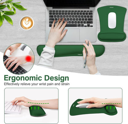 MOSISO Wrist Rest Support for Mouse Pad & Keyboard Set, Ergonomic Mousepad Non-Slip Base Home/Office Pain Relief & Easy Typing Cushion with Neoprene Cloth & Raised Memory Foam, Black