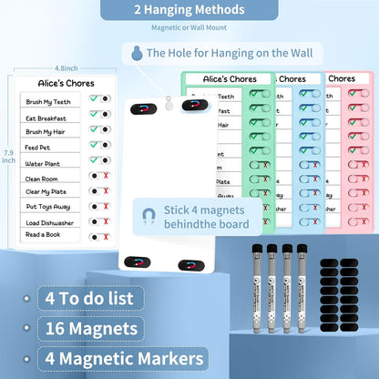 4 Pcs Chore Chart for Kids Multiple Kids Dry Erase Board for Fridge, Magnetic Visual Schedule, My Chores Slider Chart Plastic to Do List ADHD Tools, Sliding Routine Chart, Daily Checklist