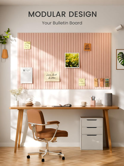 Bumusty Large Cork Board Alternative-48 x 36" Felt Bulletin Board Tiles, with 30 Pushpins, 70 Adhesive Tabs, Fine-Stripe 12-Pack, Cork Boards for Office Push Pin Board Felt Board-Oatmeal