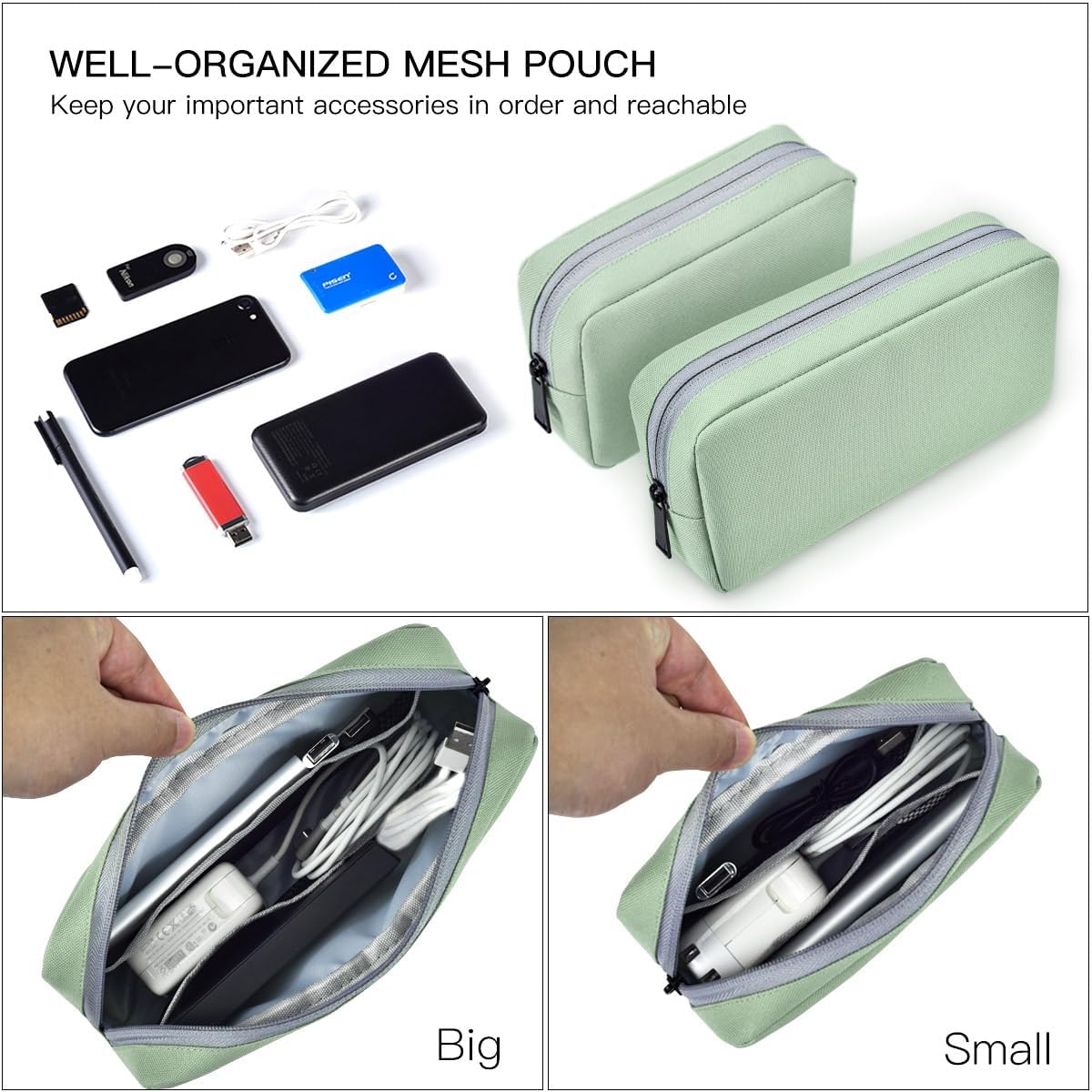 imComor Universal Electronics Accessories Case, 2-Pack Portable Soft Carrying Case Bag Wire Cable Organizer for Hard Drive, Power Adapter, Laptop Mouse, Cosmetics Kit, Small+Big-Black