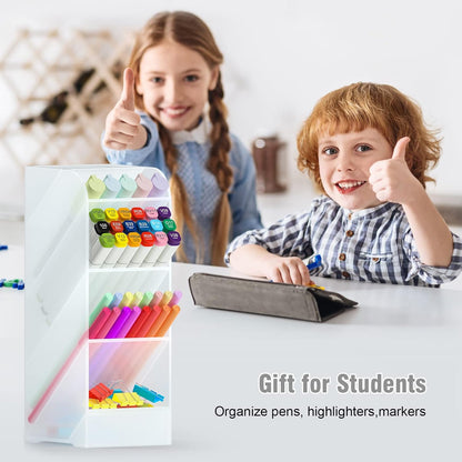 Asten Pen Holder, Pencil Holder for Desk, Pen Organizer for Office, School, Desktop, Large Capacity Pen Storage Organizer with 5 Compartment for Pens, Markers, Makeup Brush, Cosmetics (Clear, 3 Pack)
