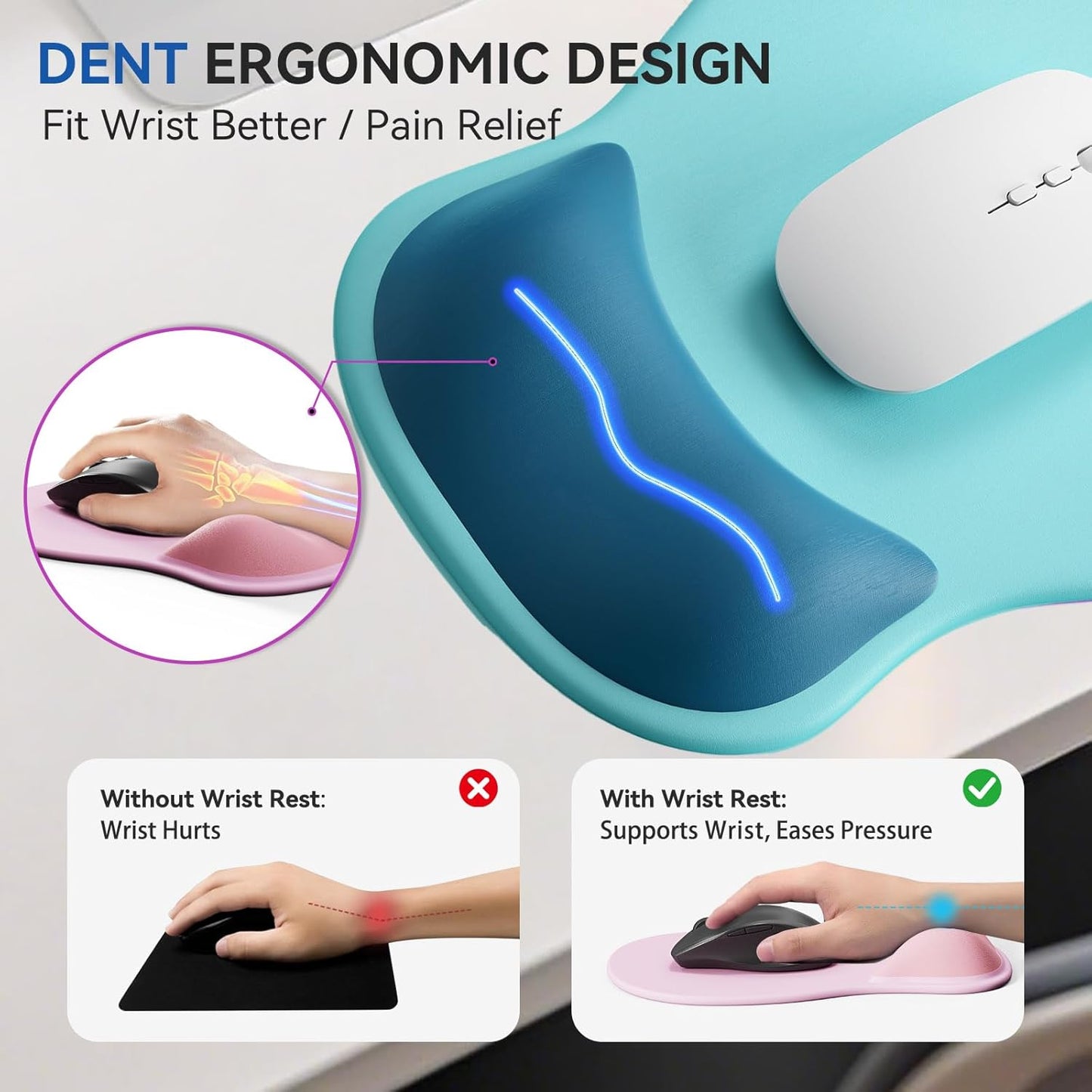 Ergonomic Mouse Pad with Wrist Rest,Cute Gel Mousepad Wrist Support - Small Mini Portable for Travel Mouse Pads for Desk Laptop,Computer,Office & Home Decor (Pink&Light Pink)