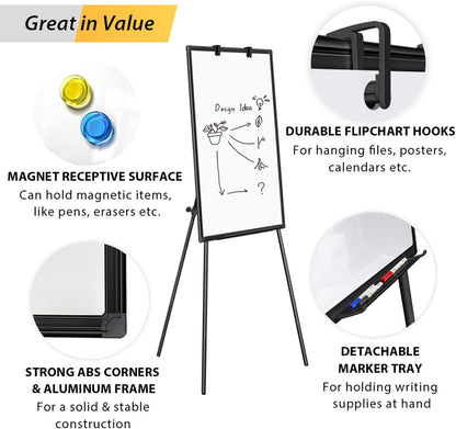 Easel Whiteboard - Magnetic Portable Dry Erase 36 x 24 Tripod Height Adjustable, 3' x 2' Flipchart Easel Stand White Board for Office or Teaching at Home & Classroom (36x24 White)