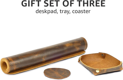LEATHER VILLAGE Real Leather Desk Pad (3mm) Thick Double Layer Desk Mat Cover Blotter Large Full Grain Protector for Keyboard, Mouse & Laptop – Office Table Mat & Desktop Accessories–(32''x16'')-Tan