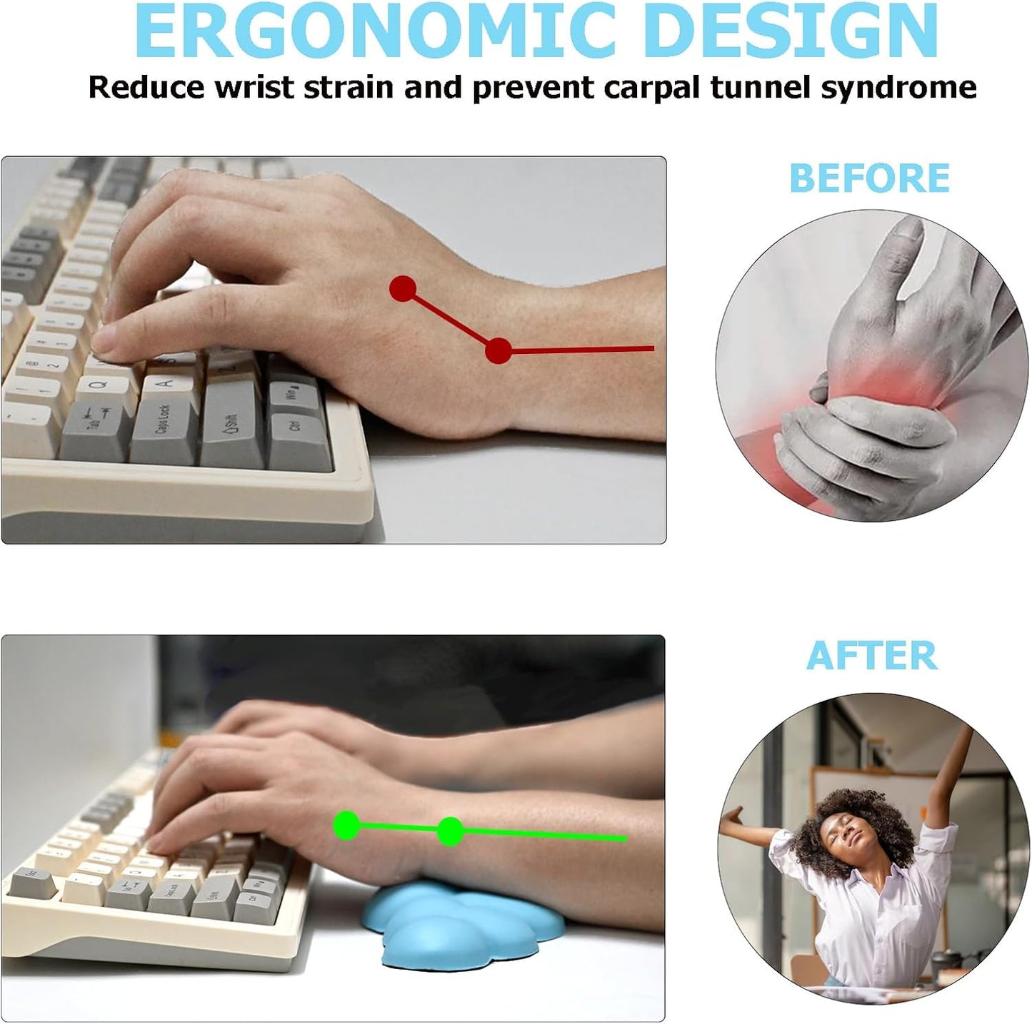Cloud Wrist Rest Keyboard, PU Leather Memory Foam Wrist Rest for Computer Keyboard, Ergonomic Keyboard Wrist Rest and Cute Mouse Wrist Rest for Gaming,Office,Computer,Typing Pain Relief,Pastel Green