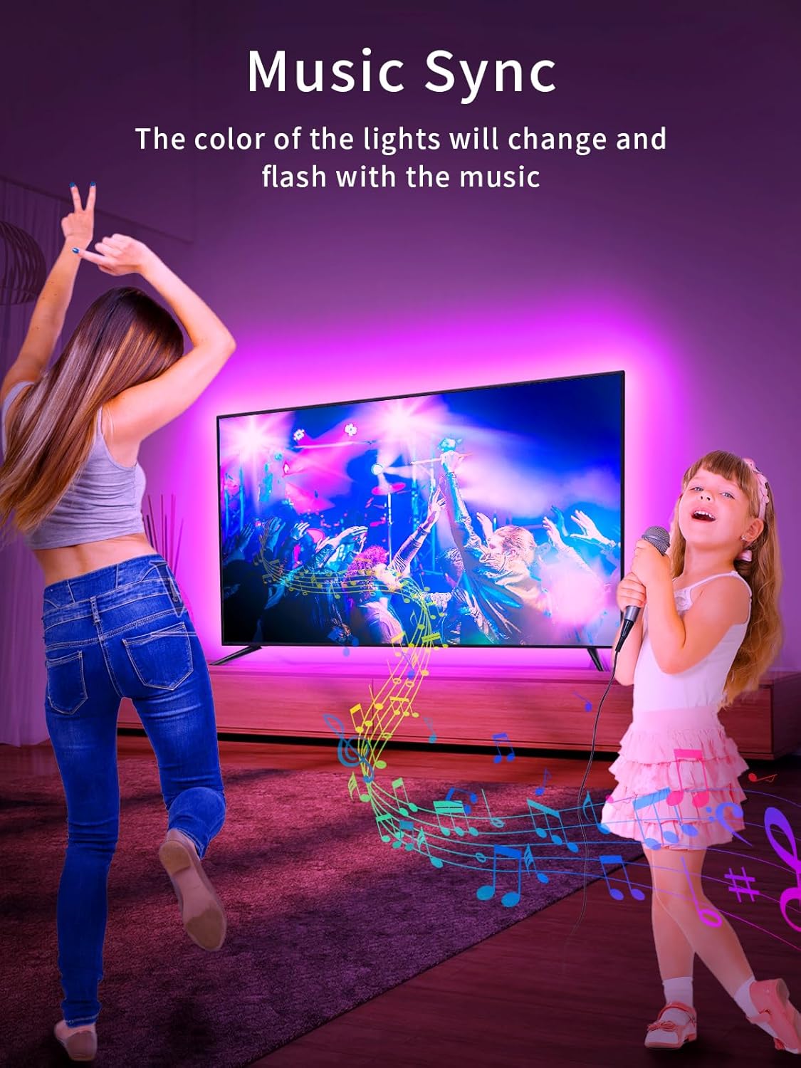 KANTUTOE LED Lights for TV, 16.4ft LED Lights for 45-75 Inch TVs, RGB TV Backlight Behind, Music Sync Bluetooth APP & Remote Control Strip Lights USB Powered for Bedroom, Gaming, Home Décor