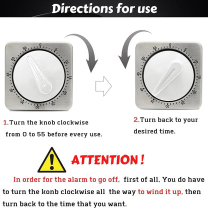Kitchen Timers for Cooking, Chef Cooking Timer Clock with Loud Alarm,100% Mechanical Desk Timer - No Batteries Required - Magnetic Backing, Exquisite Stainless Steel Body - Countdown Reminder Magnetic