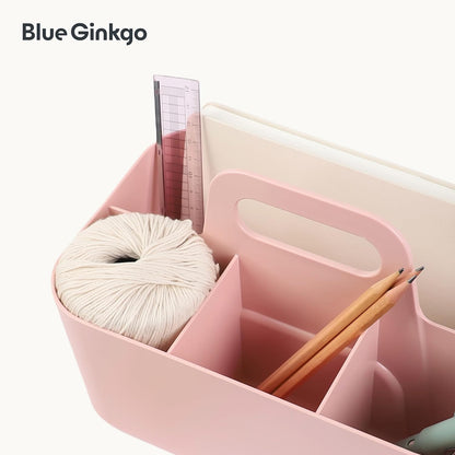 BLUE GINKGO Stackable Organizer Caddy – Korean-Made Portable Tote for Bathroom, Office, Crafts, or School Supplies (Rectangle, White)