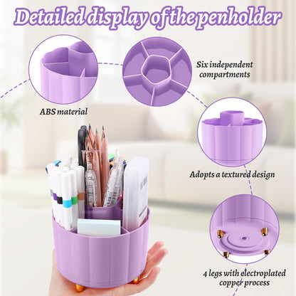 360 Rotating Pencil Pen Holder for Desk, White Pen Organizer with 6 Slots, Cute Office Supplies, Desk Accessories for Office, School, Home
