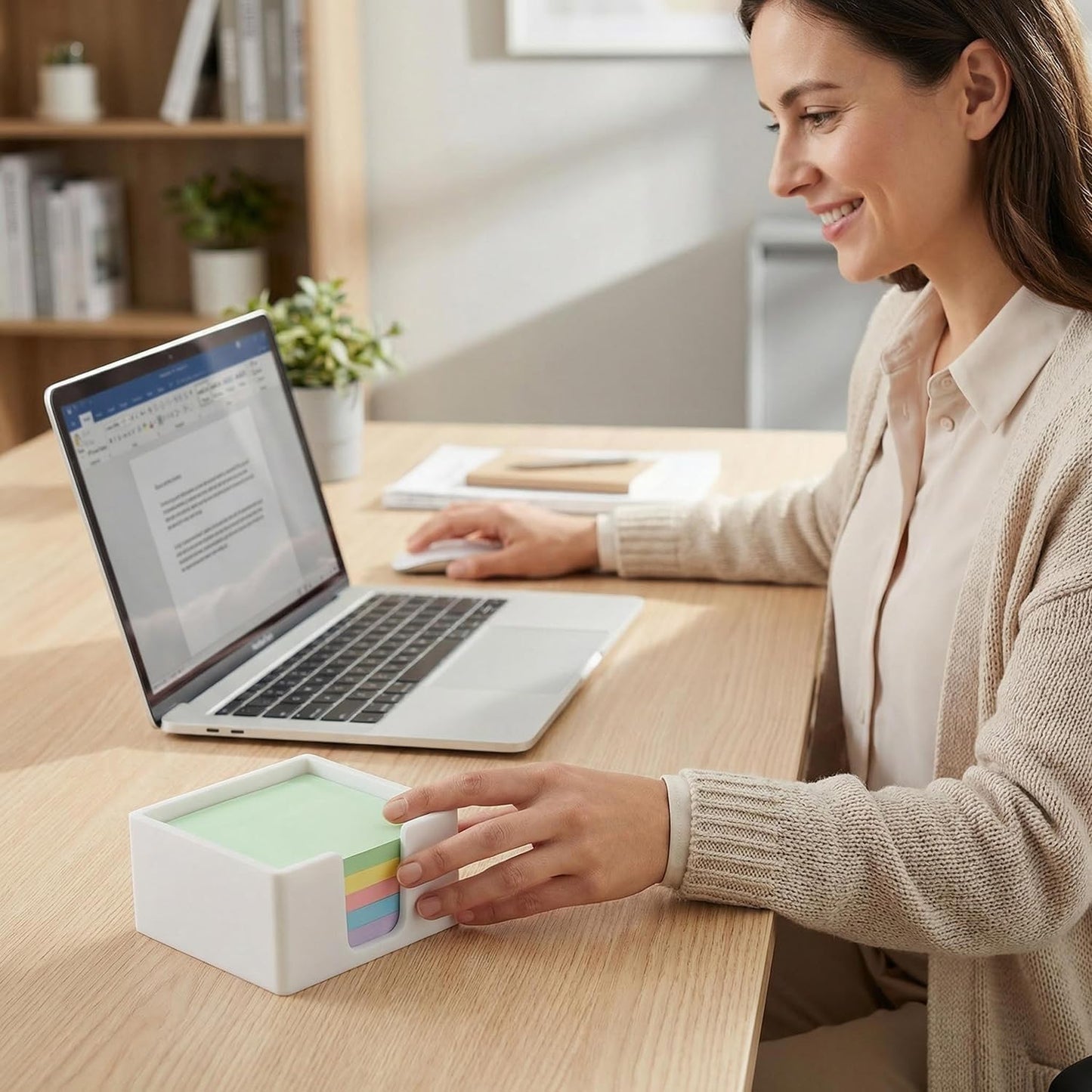 Silicone Sticky Note Holder for Desk - Modern 3x3 Inch Memo Pad Dispenser Post Note Holder, Minimalist Desk Storage Organizer for Office, Home, and School, White