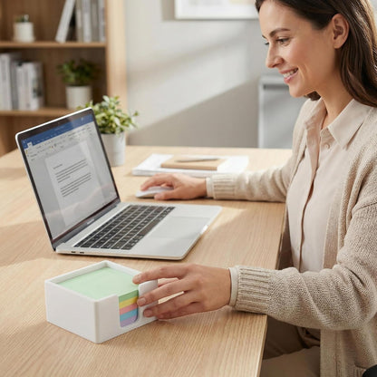 Silicone Sticky Note Holder for Desk - Modern 3x3 Inch Memo Pad Dispenser Post Note Holder, Minimalist Desk Storage Organizer for Office, Home, and School, White