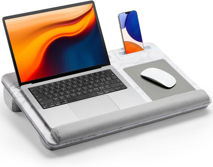 HUANUO Lap Desk - Fits up to 17 inches Laptop Desk, Built in Mouse Pad & Wrist Pad for Notebook, Laptop, Tablet, Lap Stand with Tablet, Pen & Phone Holder, Wood Grain