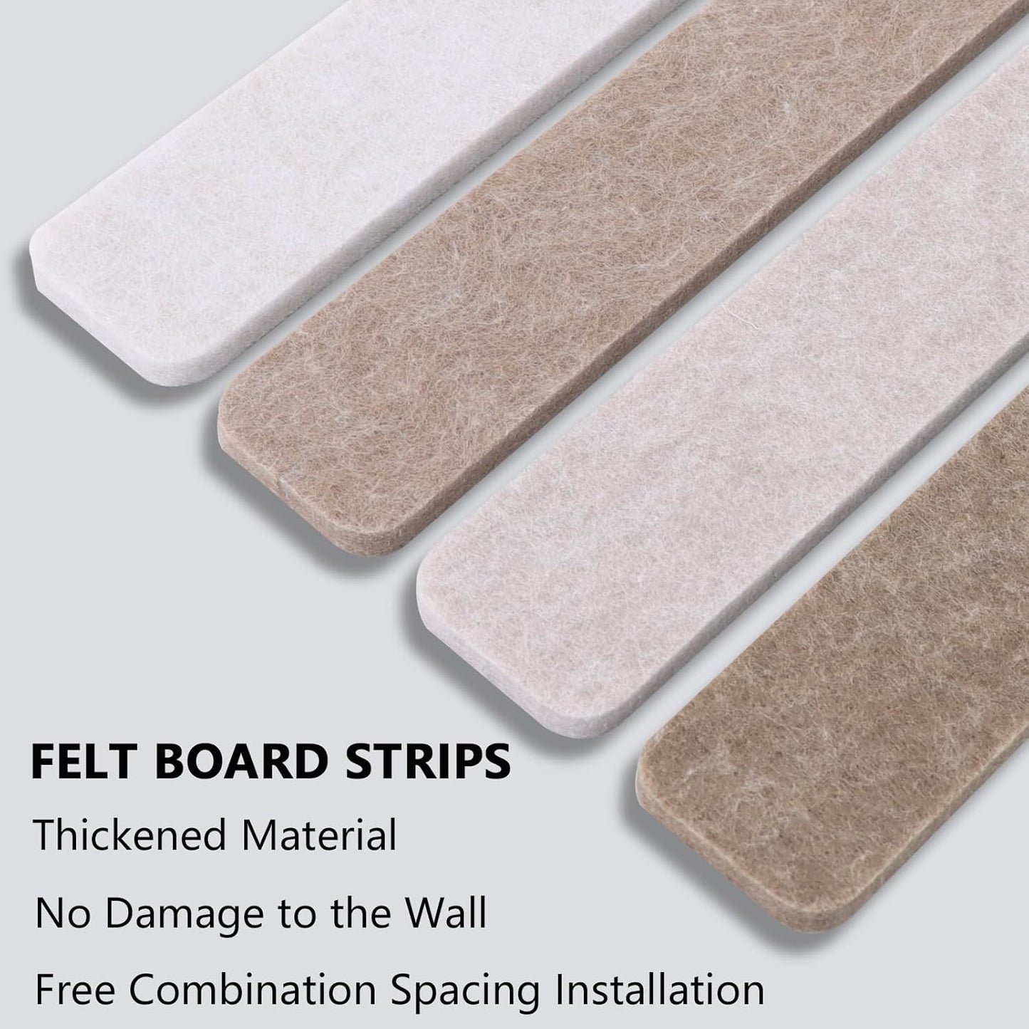 Vuzvuv 8 pcs Bulletin Board Bar Strips with 50 Pushpins & 10 Wooden Clip pins，Self Adhesive Cork Board for Wall，Felt Pin Board for School，Office Decor（Black White Grey）