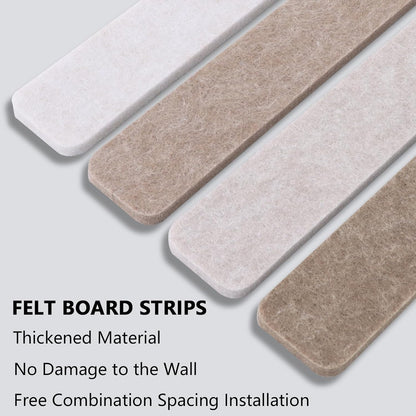 Vuzvuv 8 pcs Bulletin Board Bar Strips with 50 Pushpins & 10 Wooden Clip pins，Self Adhesive Cork Board for Wall，Felt Pin Board for School，Office Decor（Black White Grey）