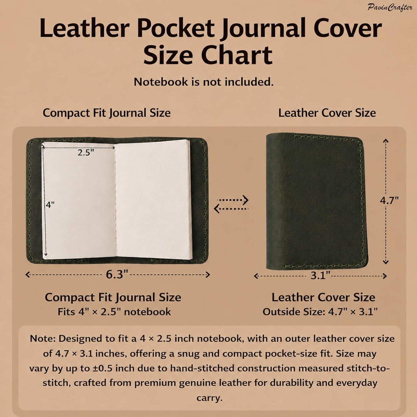 Leather Journal Cover for 2.5 x 4 Inches Pocket Notebooks – Handmade Refillable Mini Notebook Cover – Compatible with Outus, Qeeenar & Similar Small Journals, Travel Memo Pads & Pocket Diaries