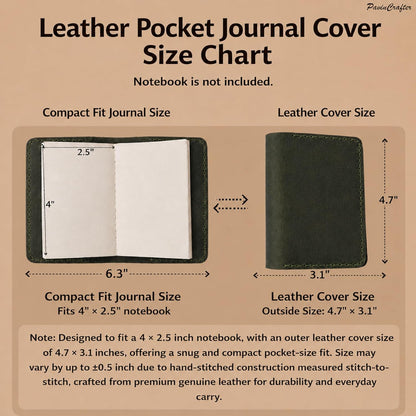 Leather Journal Cover for 2.5 x 4 Inches Pocket Notebooks – Handmade Refillable Mini Notebook Cover – Compatible with Outus, Qeeenar & Similar Small Journals, Travel Memo Pads & Pocket Diaries