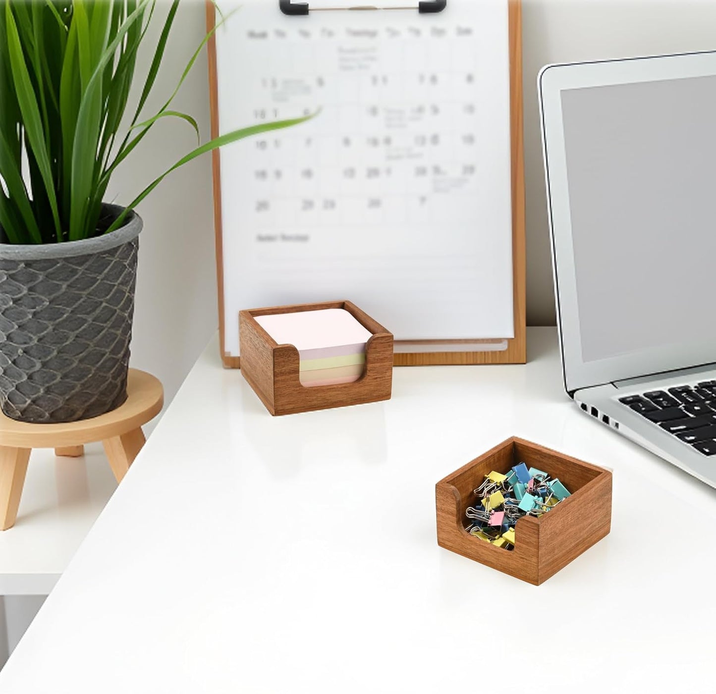 Acacia Wood Sticky Note Holder, 3x3 Post It Note Dispenser with Anti-Slip Pads, Natural Wooden Memo Organizer for Office Home School (3.5“x3.5"x2")