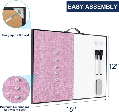 TSJ OFFICE Small Whiteboard Cork-Board - 16" X 12" Portable Aluminum Black Framed Magnetic Dry Erase Board, Small Bulletin Cork Board with Holder for Office, Home and School