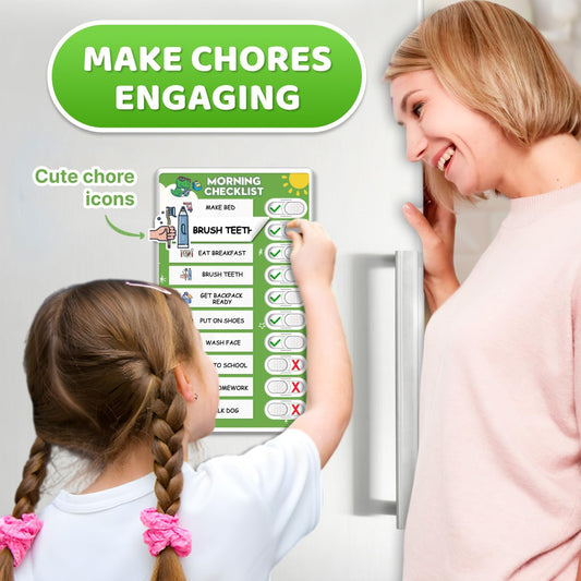 Upgraded Slider Dry Erase Chore Chart for Kids, Whiteboard Magnetic Chore Chart for 2 Kids, Reusable Morning/Bedtime Routine Chart for Kid Toddlers Teens Adult, Visual Schedule for Kid with Autism