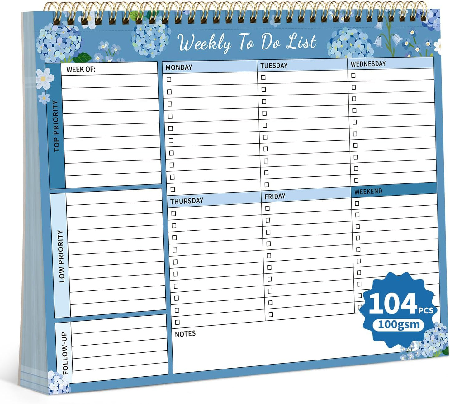 104 Pgs Weekly To Do List Notepad, 52 Duplex-Printed Undated Sheets 100 GSM（8.5"×11") Weekly Desk Planner For Work Home School Office Desk Accessories Supplies & Goal Setting Tasks - Green