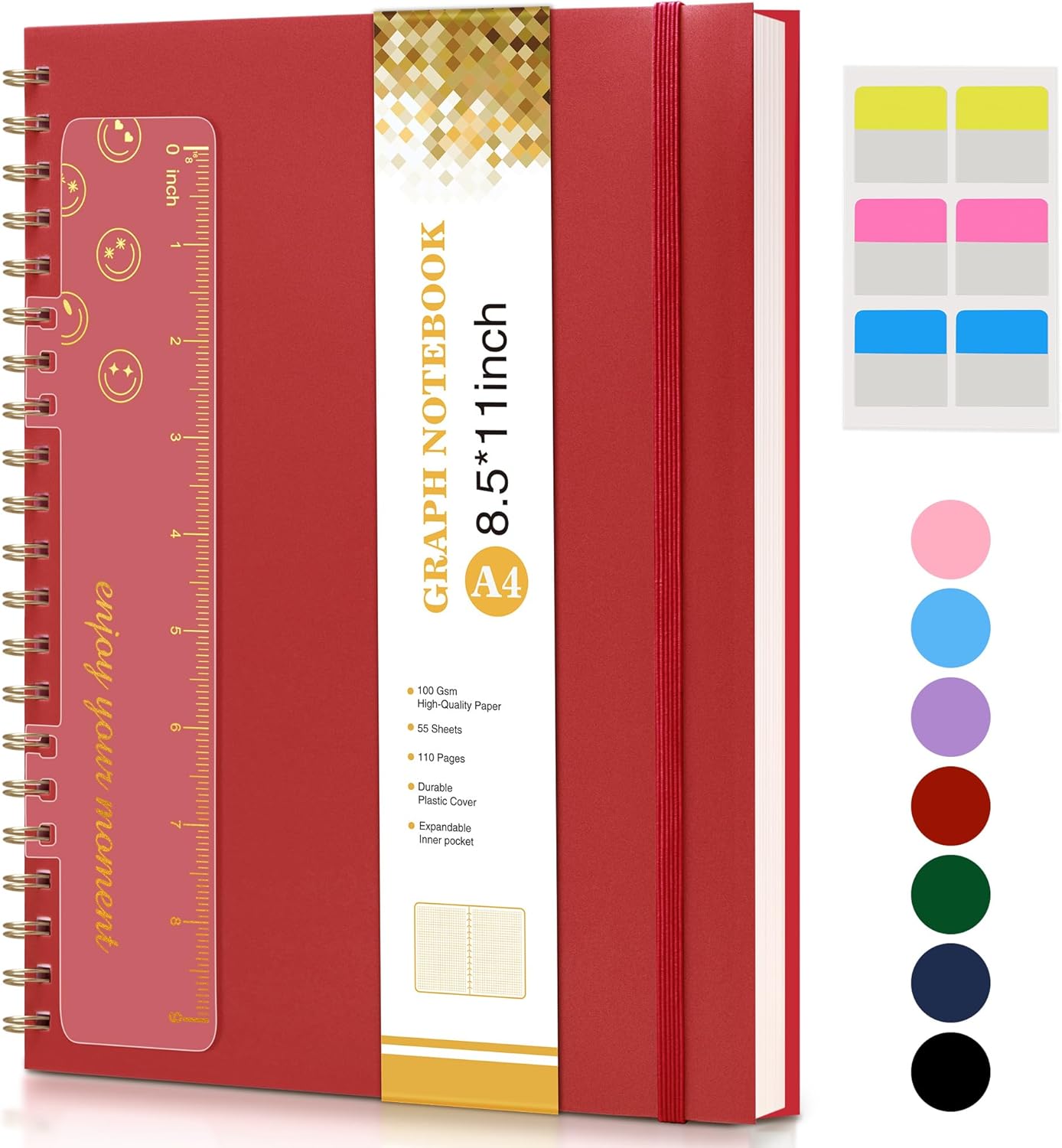 Dotted Notebook, Spiral Notebook Journal 8.5” x 11”, A4 Large Dot Grid Notebooks for Women Men, 100 GSM Dotted Paper, Plastic Hardcover Spiral Bullet Journals for Work School Sketching, Green