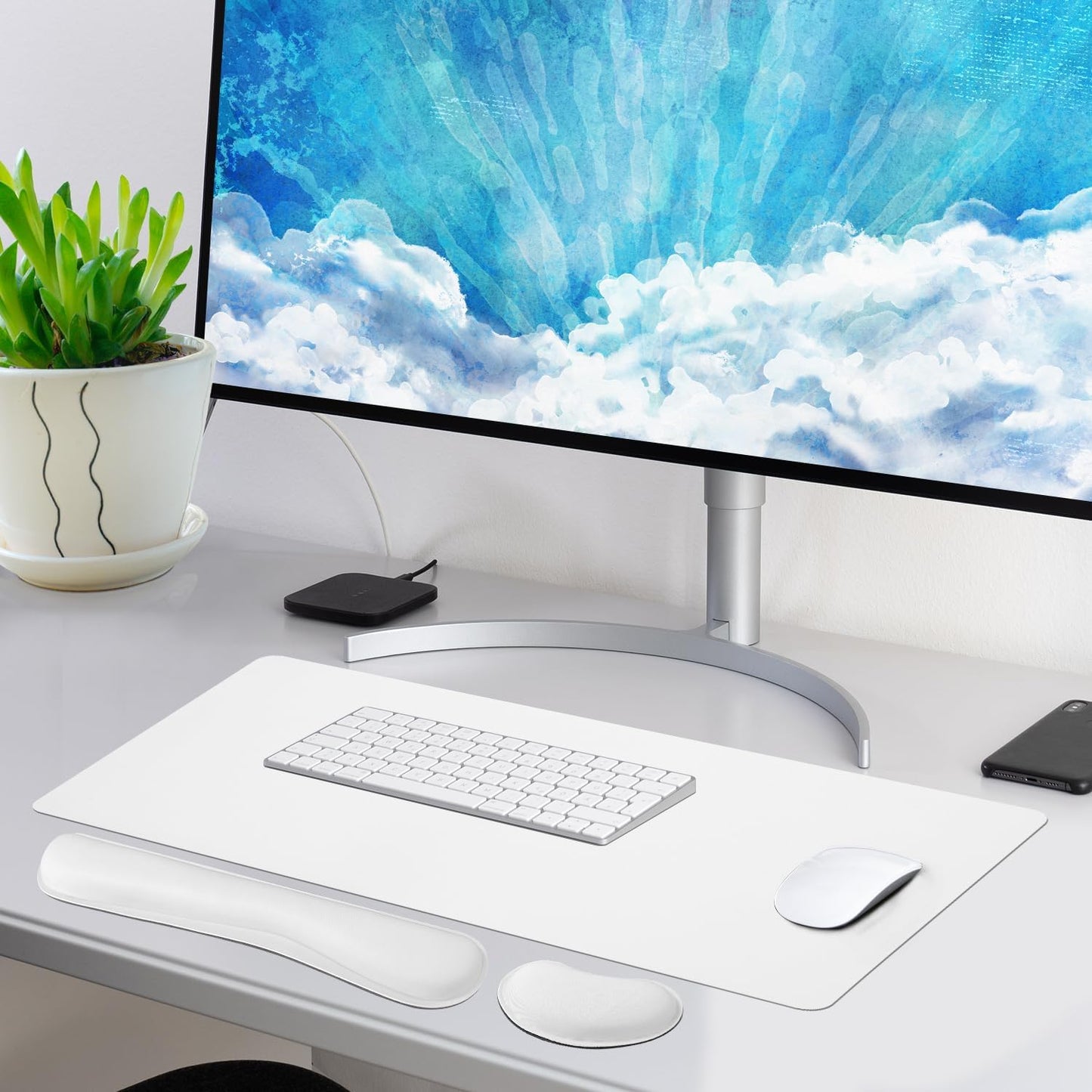 Bloss Leather Desk Pad and Keyboard Wrist Rest, Large Mouse Pad + Keyboard Pad+Mouse Wrist Support, Non-Slip Desk Mat Protector for Office, Home(31.5×15.7 Inches,Beige) - Colors A